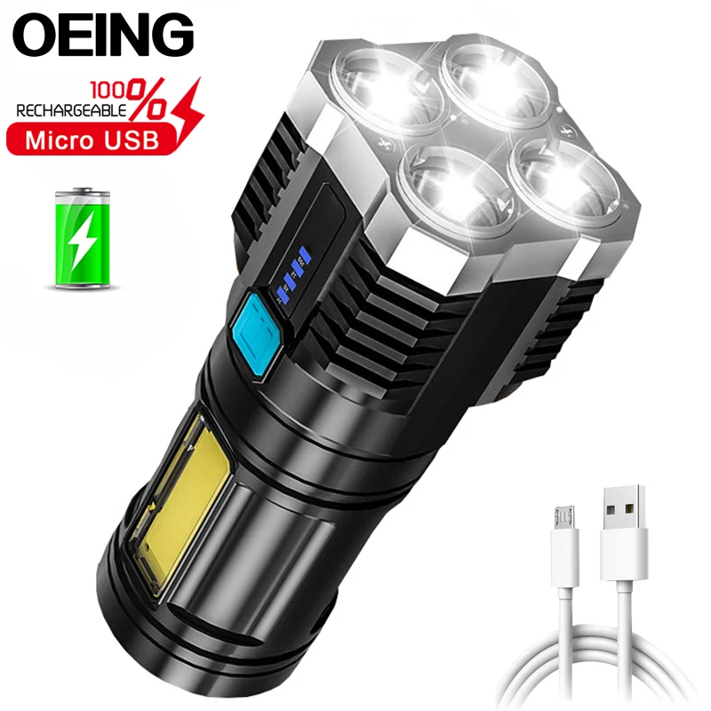 Super Bright 4 Core LED Flashlight COB Side Light USB Rechargeable Multifunctional Portable Torch Suitable For Outdoor Camping | Лампы и