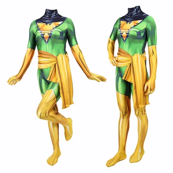 

X-Men Jean Grey Phoenix Costume Green And Gold Lycra Shiny Zentai Superhero Adult kid Halloween Party Cosplay Suit