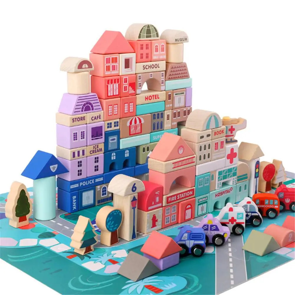 

None 115PCS Children Toy Macaron Wooden Blocks Educational Toys