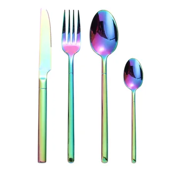 

Mirror Rainbow Cutlery Stainless Steel Fork Spoon Knife Set Wedding Restaurant Kitchen Dinnerware Silverware Set Dropshipping