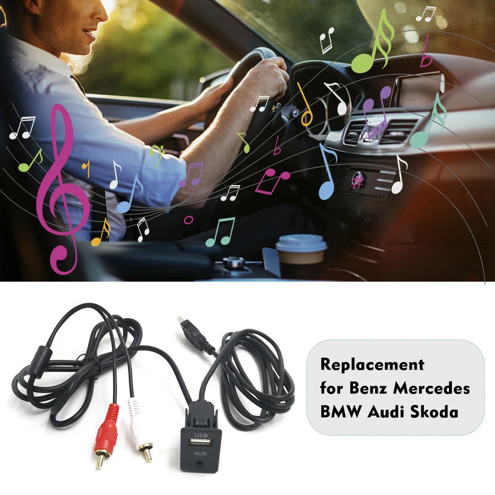 Car AUX USB Audio Adapter Cable 2RCA 100cm Replacement for Benz