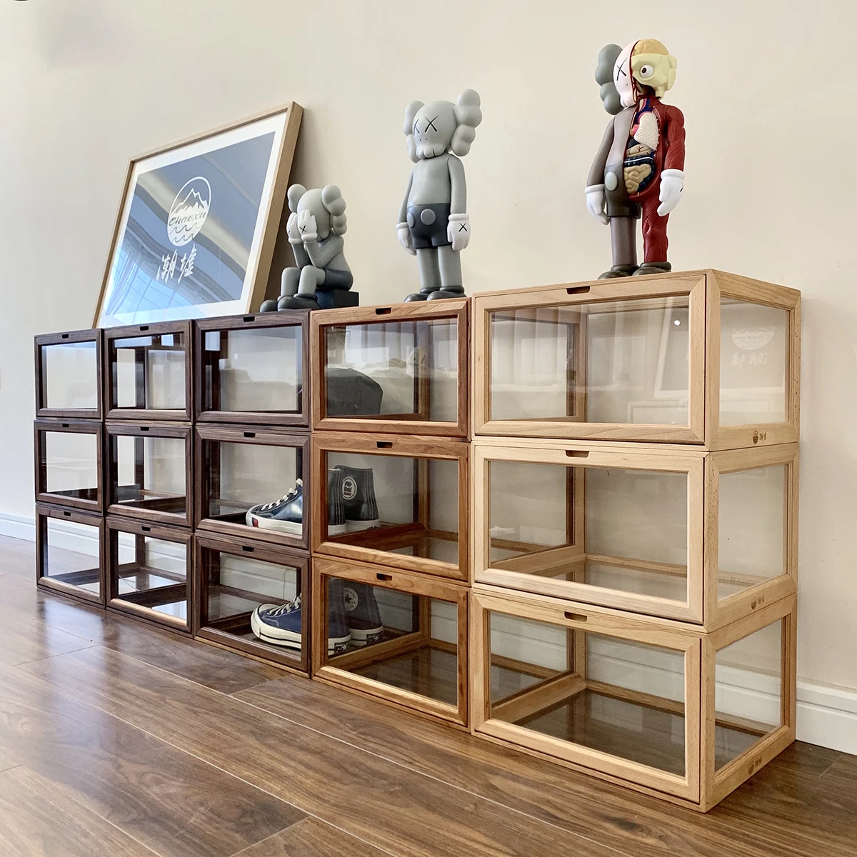 

Transparent Big Pretty Storage Box Wood Holder Storage Shoe Organizer Cabinets Shelf Rack Closet Rangement Chaussure Home HX50ST