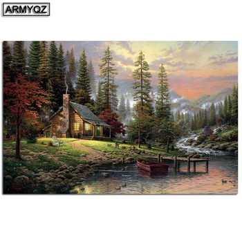 

Full Square/Round Drill 5d DIY Diamond Painting"Landscape house"Embroidery Cross Stitch Mosaic Home Decor Gift Swan Lake