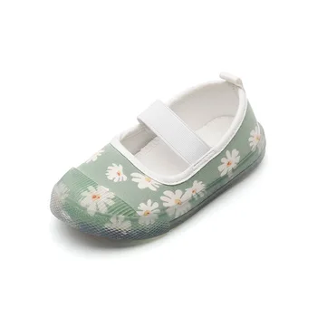 

2020 Autumn Kids Shoes Girl's Shoes Flats Elastic band Print Fashion Sweet Canvas Non-slip