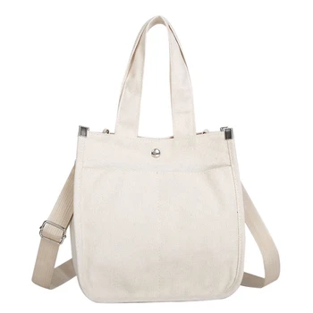 

Women Student Canvas Shoulder Bags Environmental Shopping Bag Large Capacity Tote Package Casual Handbag For Women Purse White
