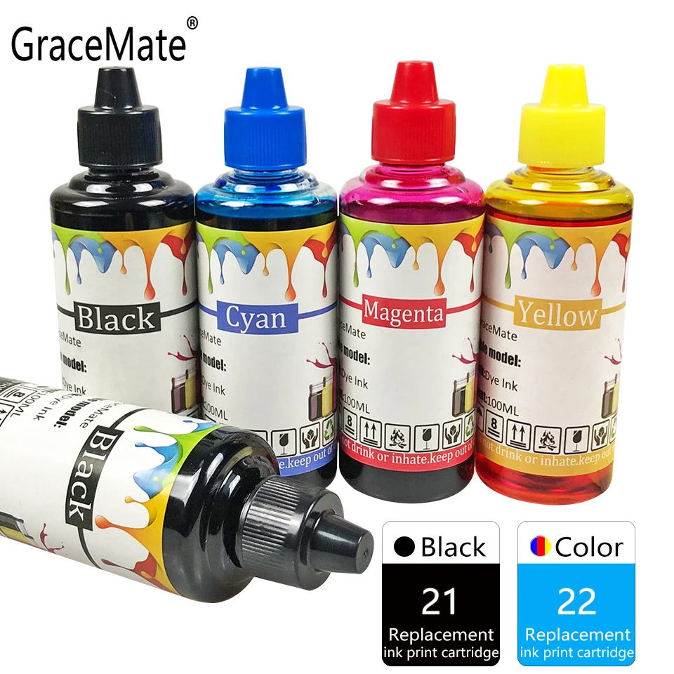 GraceMate принтер чернила заправка бутылки чернил совместимый для Hp 21 22 принтера Deskjet