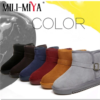 

MILI-MIYA Fashion cow suede ankle women snow boots winter warm fur falt with plus size 44 comfortable solid handmade for ladies