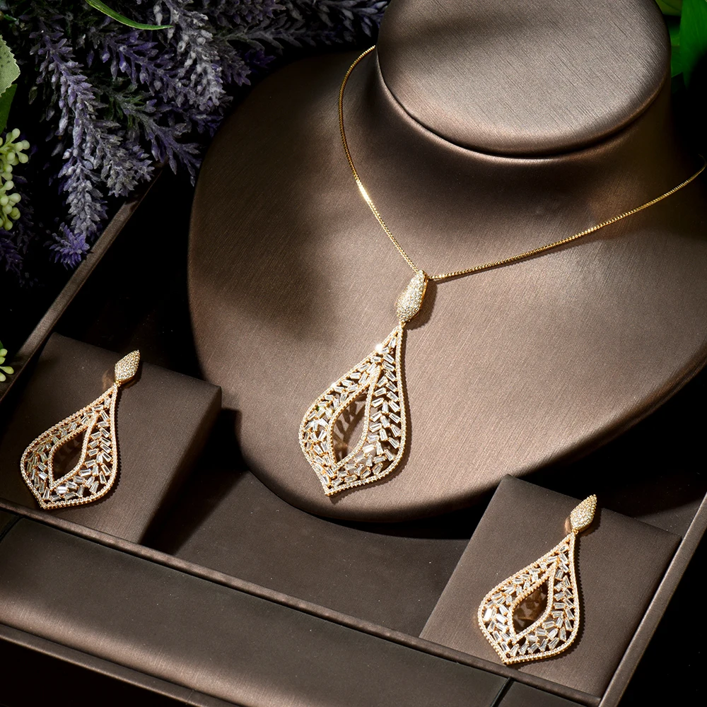 Hibride Women Wedding 2pcs Cz Necklace And Earrings Set High