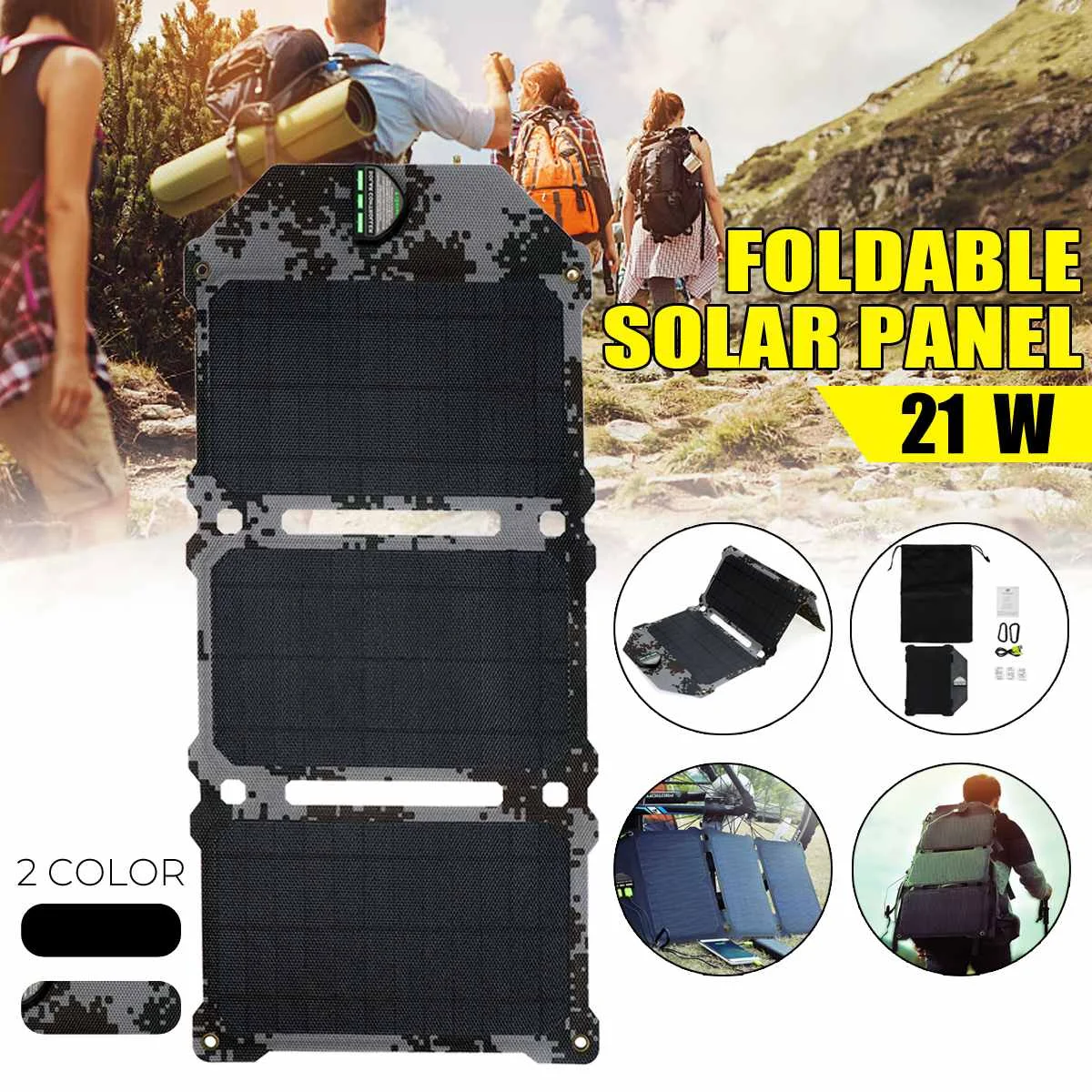 

21W Folding Solar Panels Portable Folding Foldable Waterproof Dual 5V/4A USB Solar Panel Charger Power Bank for Phone Battery