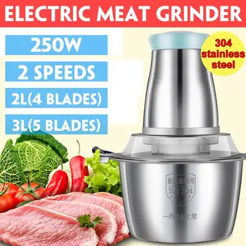 

2 Speeds 250W 2L\3L Capacity Stainless Steel Electric Meat Grinder Food Processor Slicer Electric Chopper Mincer Cutter