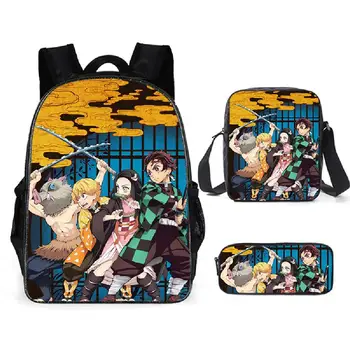

Casual Demon Slayer 3D Print School Bags 3pcs/set for Teen Girls&Boys Backpack Cartoon Anime Pattern Mochila Lovely Satchel