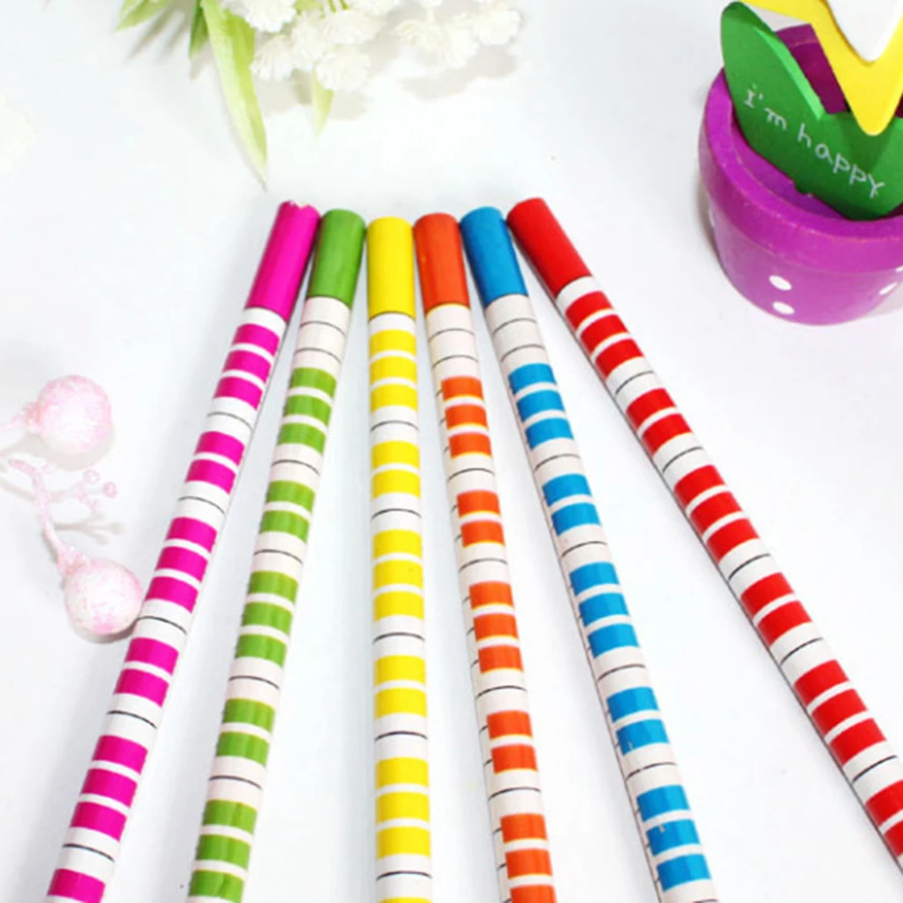 ZHUTING 6PCS Cartoon Music Notes Colorful Wooden Child Kids Students Pencils Stationery Color Random