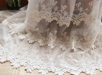 

Beige Lace Fabric, Cotton Embroidered Tulle Lace Fabric, Retro Lace Fabric With Floral Pattern
