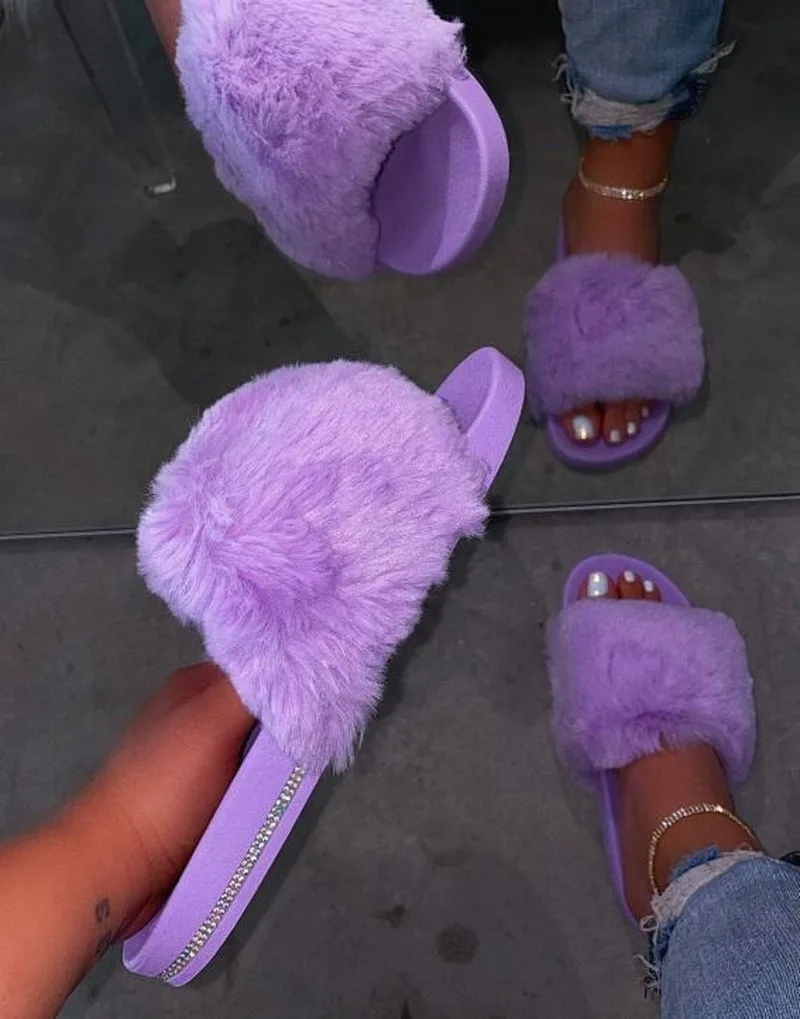 Adisputent Fur Slippers Women Real Fox Fur Slides Home Furry Flat Sandals Female Cute Fluffy House Shoes Woman Brand Luxury 2020