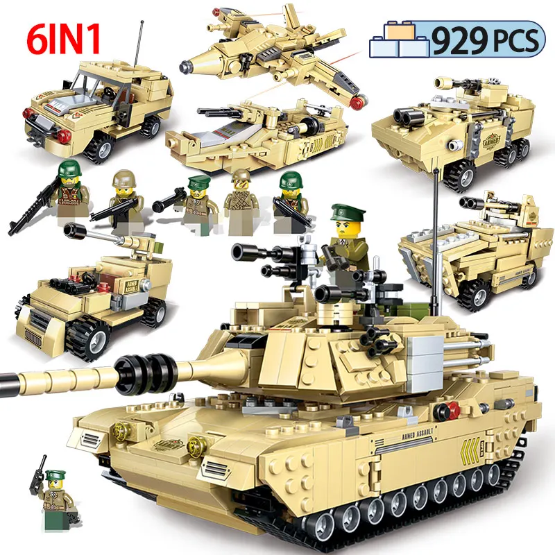 

929PCS Military Abrams Main Battle M1A2 Tank Building Blocks Toy Legoing WW2 Police Tank Figures DIY Bricks Toys Gift for Kids