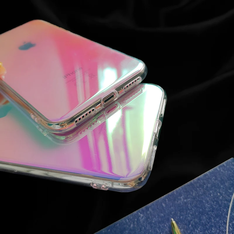 Глянцевый градиентный цветной прозрачный зеркальный Жесткий Тонкий чехол для телефона iPhone 8 7 6 6s Plus 10 11 Pro X XS Max XR задняя крышка чехол