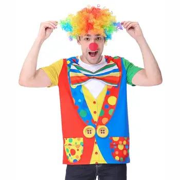 

Clown Funny T-Shirts for Men Circus Mardi Gras Halloween Easy Costumes with Wig Nose Themed Party Uniform Carnival Novelty Tops