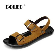 Обувь из натуральной кожи; сандалии; Мужская обувь; дышащие шлепанцы; нескользящая резиновая подошва; пляжная летняя обувь для мужчин; большие размеры