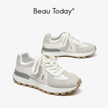 BeauToday-라운드 토드 스웨이드 플랫폼 슈즈 여성용, 블렌드 컬러 패치 워크, 핸드메이드, 여성용 FS29130