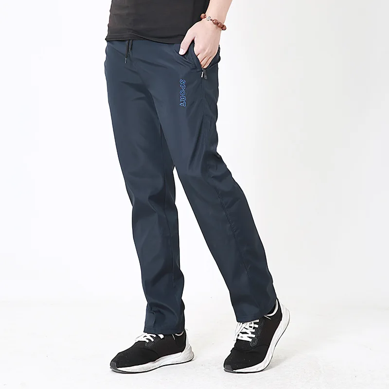 Мужские быстросохнущие брюки с эластичной резинкой на талии, двухслойная сетка, Мужские дышащие штаны, спортивные брюки из полиэстера, мужские прямые спортивные штаны - Цвет: navy blue
