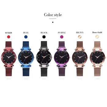 

Crystal Dimond Design Decoration Unique Starry Face Watch Female Magnet Magnet Stone Mesh Belt Ladies Watch