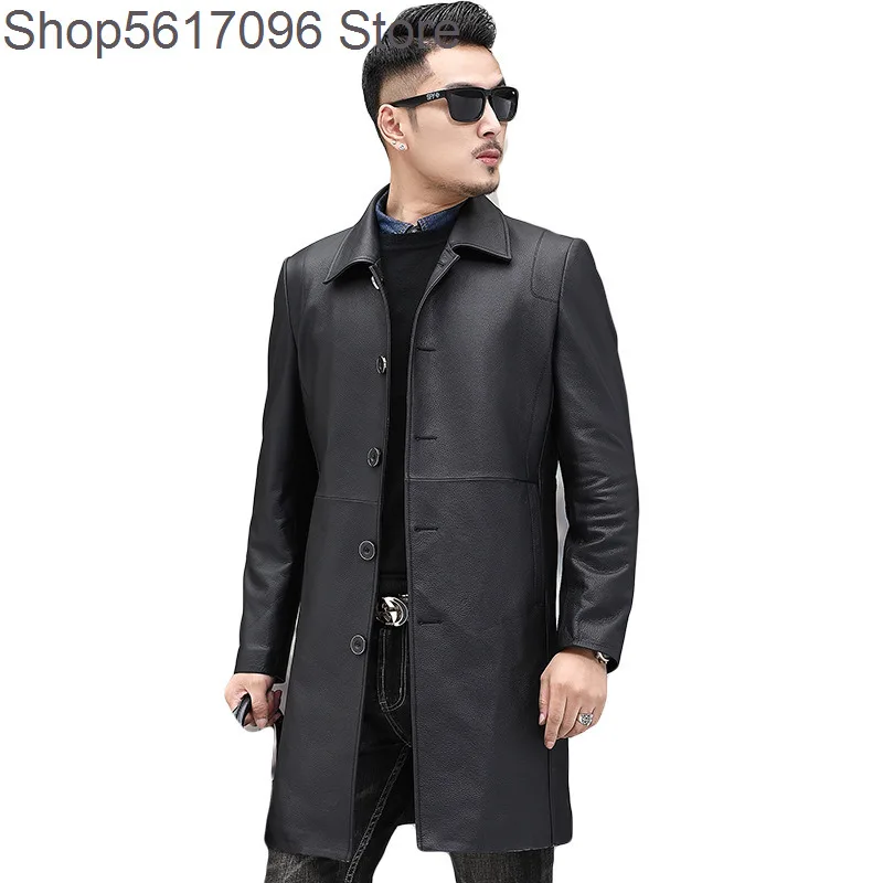 

Haining Genuine Leather Leather Coat Men Head Layer Cowhide Windbreaker Long Money Lapel Autumn Slim Fit Business Coat