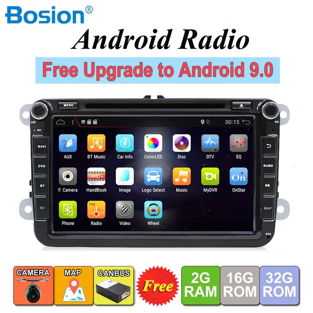 Top 2DIN Android 9.0 Car DVD for Volkswagen GOLF MK5 MK6 PASSAT B6 POLO SKODA Fabia GPS Navigation Radio USB/SD PC Canbus map 0