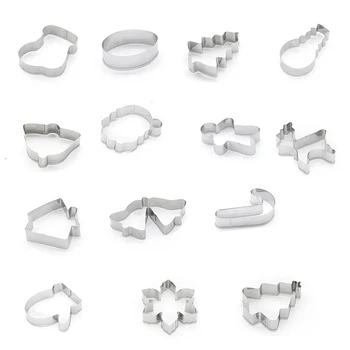 

14 Pack Christmas Cookie Cutter Stainless Steel Cut Candy Biscuit Mold Cooking Tools Christmas Theme Metal Cutters Mould