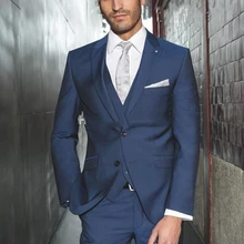 Темно-синие вечерние мужские костюмы из трех предметов, заостренный лацкан, облегающие Свадебные смокинги под заказ(пиджак+ брюки+ жилет+ галстук