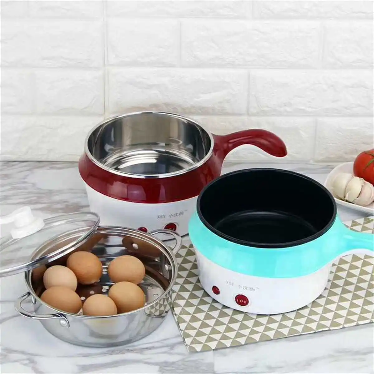 

1.8L Multifunctional Double Layer Mini Electric Pot Stainless Steel Pan Cooker Cooking Fry Stew Multi Cooker Food Container Tool