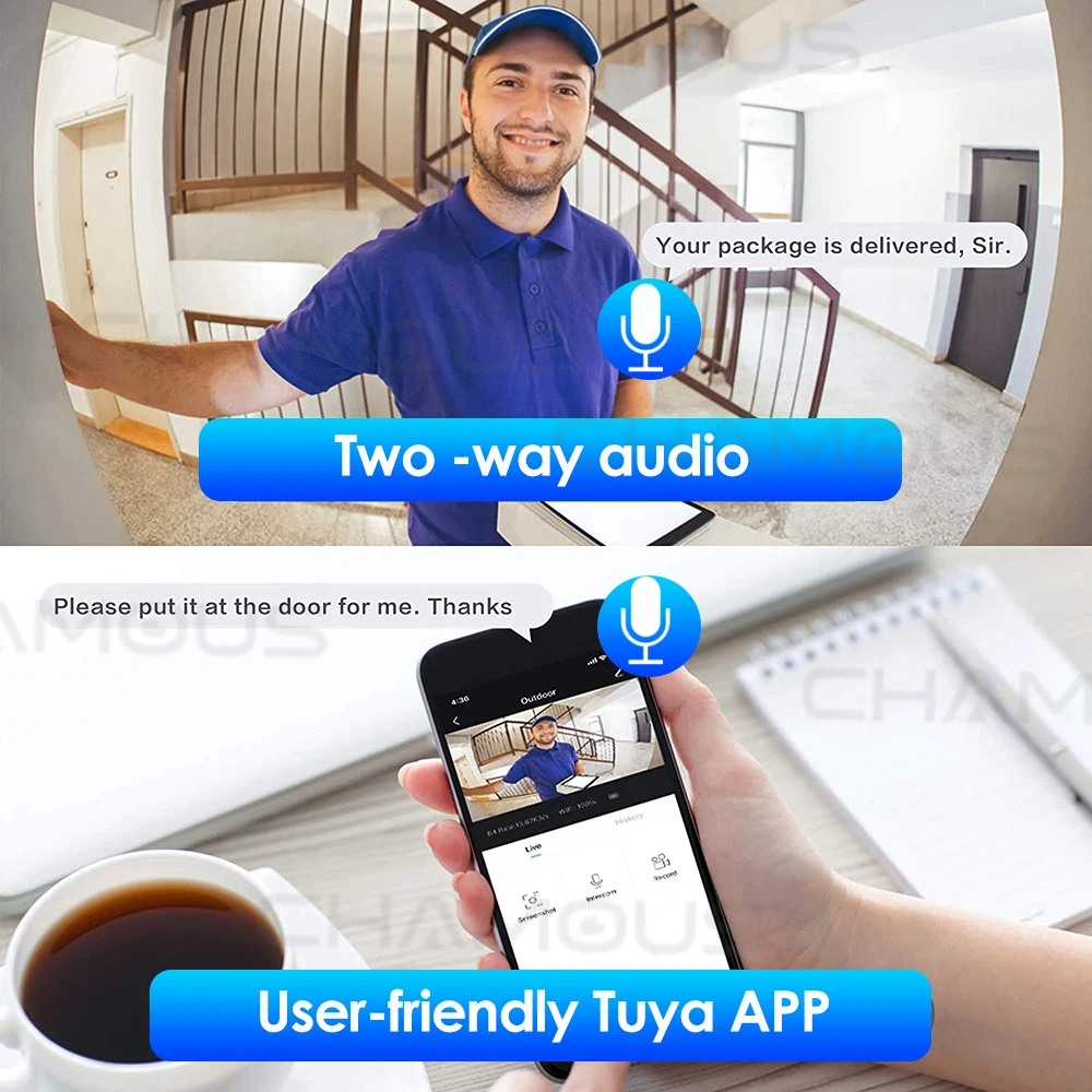 Tuya-Ʈ Ȩ   ī޶ 1080P HD WiFi    IP65 ȭ , 5200mAh ͸ Alexa Google home