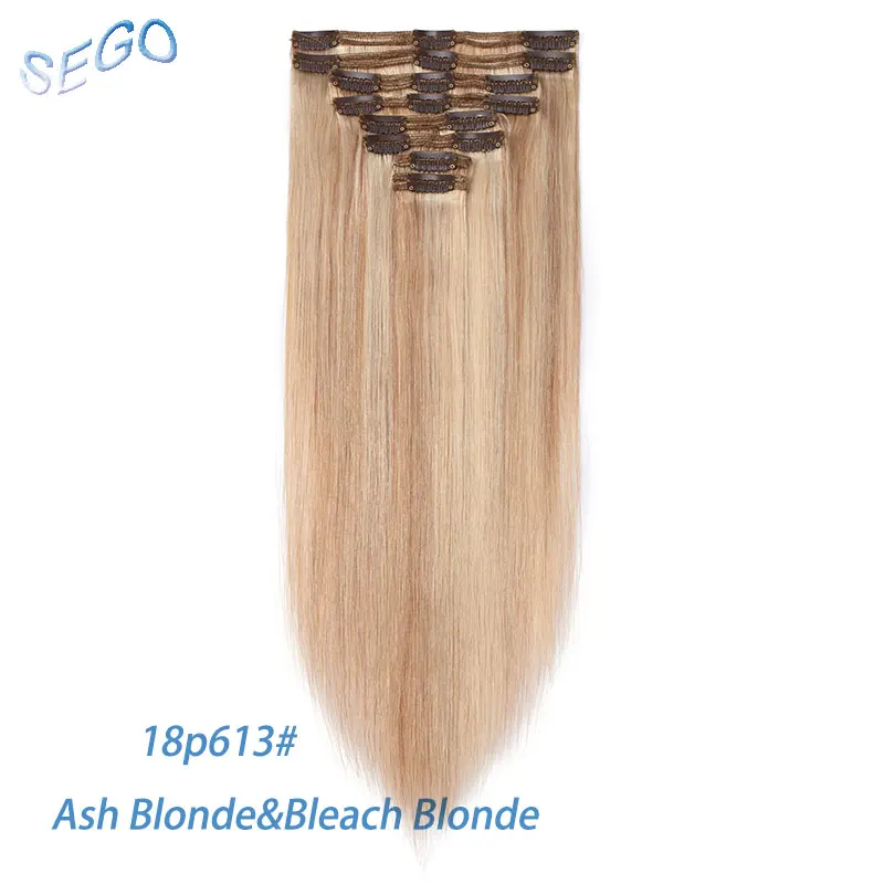 # P18/613 SEGO 110g-170g прямолинейный скрепка в Пряди человеческих волос для наращивания волосы double Drawn волосы на заколках-Реми человеческих волос 8 шт./компл. 1"-24" - Цвет: # P18/613