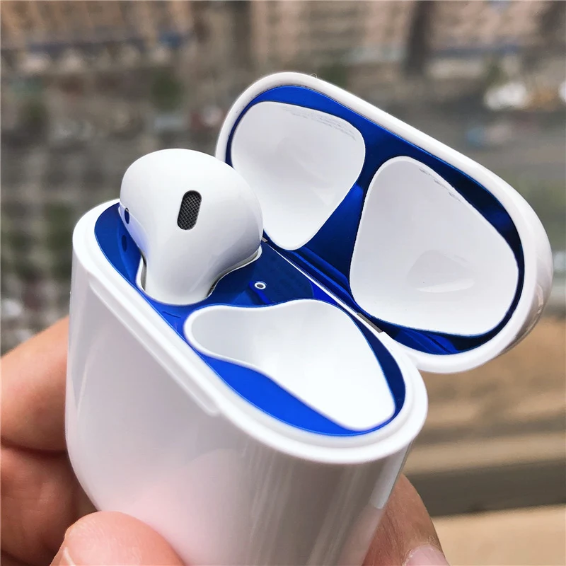 Blue Металлическая пыль защитная наклейка для Apple AirPods 1 чехол Пыленепроницаемая защитная наклейка защита кожи для Air Pods 1 Аксессуары - Цвет: Blue