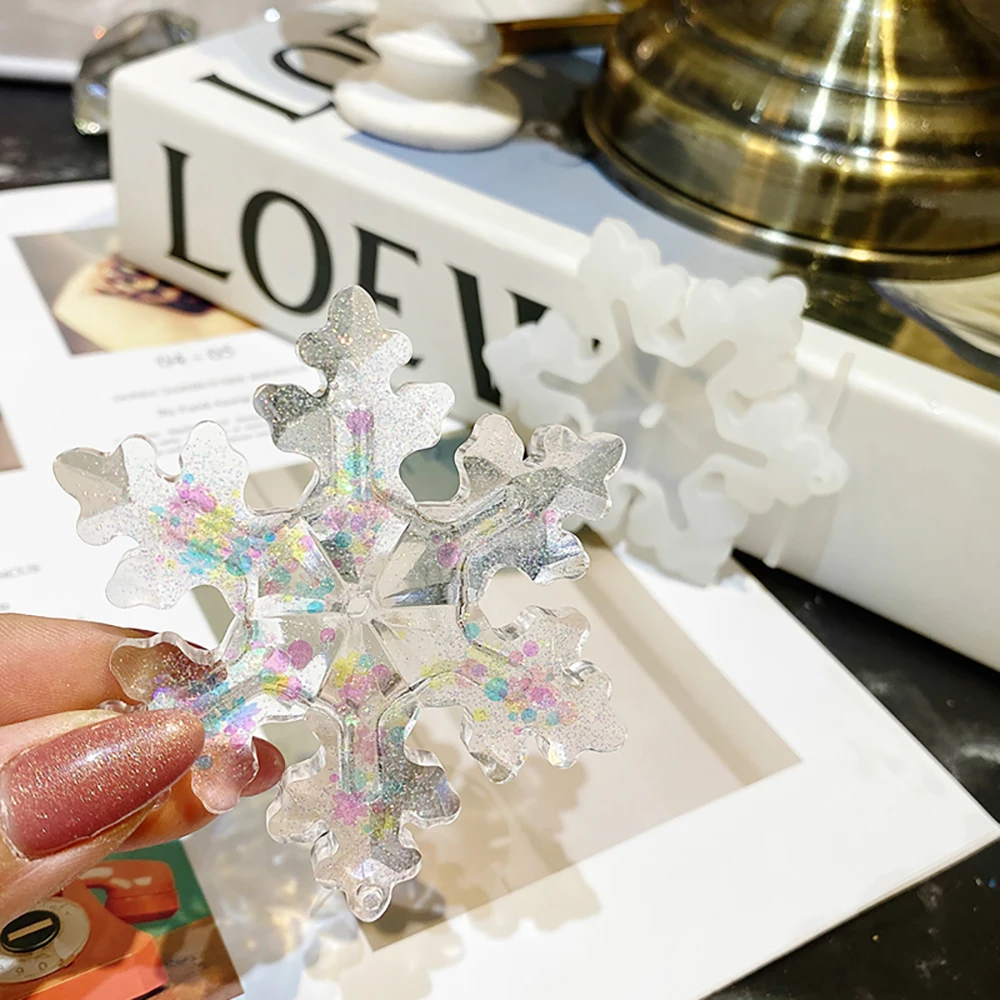 Large Bling Jewel Snowflake Ornament Shape Flexible Plastic Mold For Resin Crafts