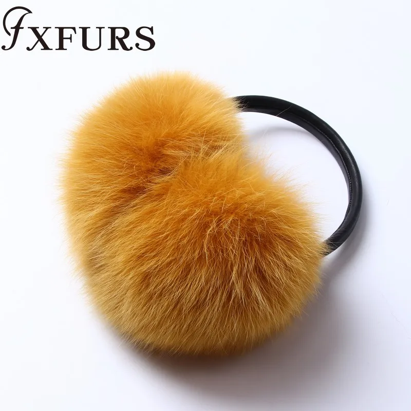 FXFURS новые модные милые объемные наушники из лисьего меха теплые меховые наушники из натурального меха с кожаной полкой для женщин защита для ушей зима