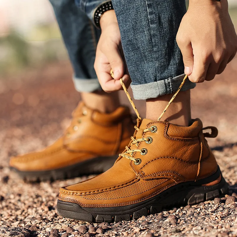

2019 Autumn And Winter New Style Outdoor Casual Worker Boot Men High Shoes Warm And Lint Martin Boots Genuine Leather Boots