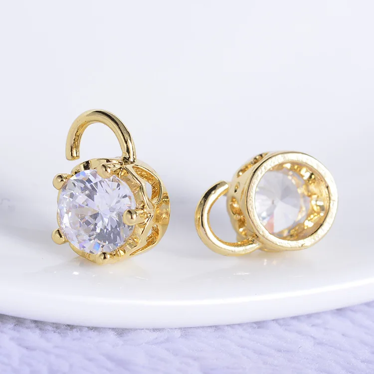 

(346) 6PCS 8x11MM 24K Gold Color Plated Brass with Zircon Round Pendants Charms High Quality DIY Jewelry Making Findings