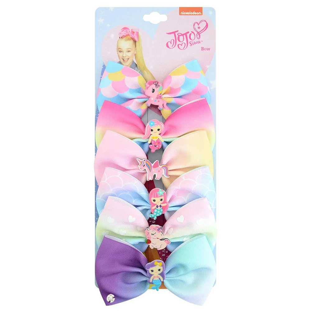 13 6 шт./компл. Jojo Siwa банты для волос Радужный Единорог Печатный узел лента бант или девушки с зажимами бант ручной работы аксессуары для волос - Color: 13