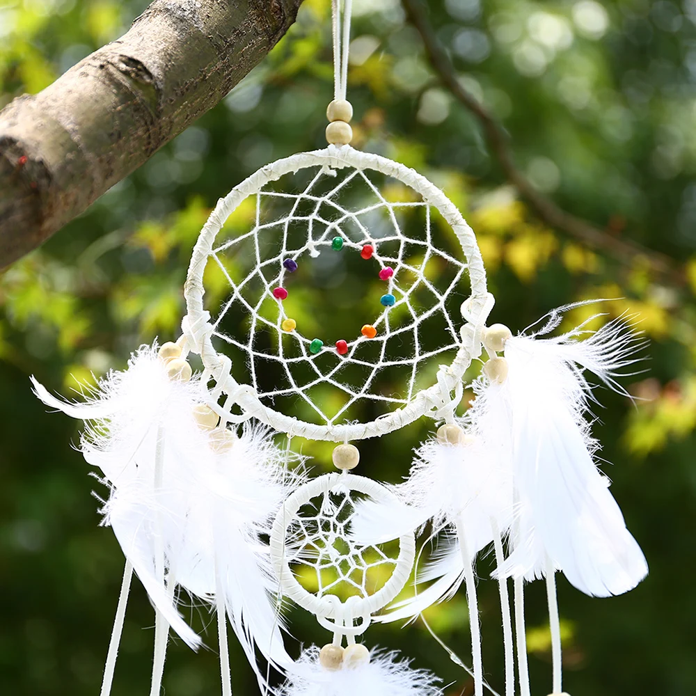 New Feather Dream Catcher with 20 LEDs String Lights Handmade Wall Hanging Decoration Chritmas Bedroom Home FeatherOrnaments