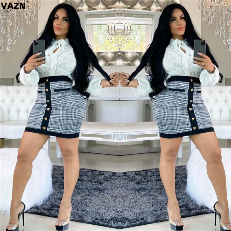 Черный VAZN,, паритет, Классическая клетчатая, винтажная, для снижения возраста, Неопрятные, сексуальные, модные, высокая талия, дикие Джокер, женские мини юбки-карандаш - Цвет: Черный