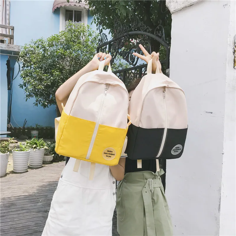 

2018 New Style Japanese-style Style Versitile Fashion Schoolbag Women's Contrast Color Canvas Hipster Backpack