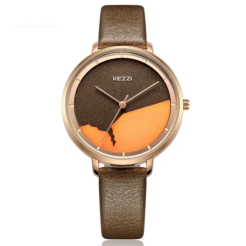 coffee watch KEZZI мужские наручные часы креативные кварцевые часы женские модные водонепроницаемые кожаные Наручные часы прошитый текстурный циферблат часы Reloj - Цвет: coffee watch