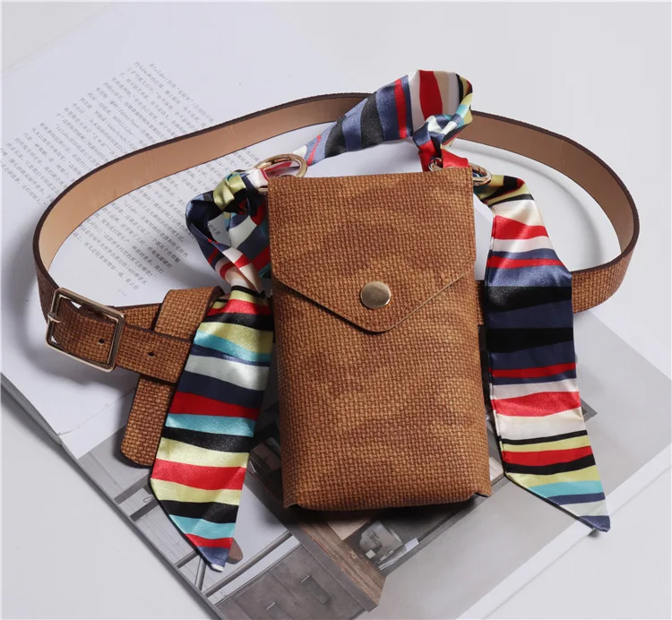 Mihaivina черная поясная сумка кожаная поясная Сумка Женская поясная сумка женский ремень шелковый шарф сумка через плечо с ремешком Сумка Поясная сумочка - Цвет: brown