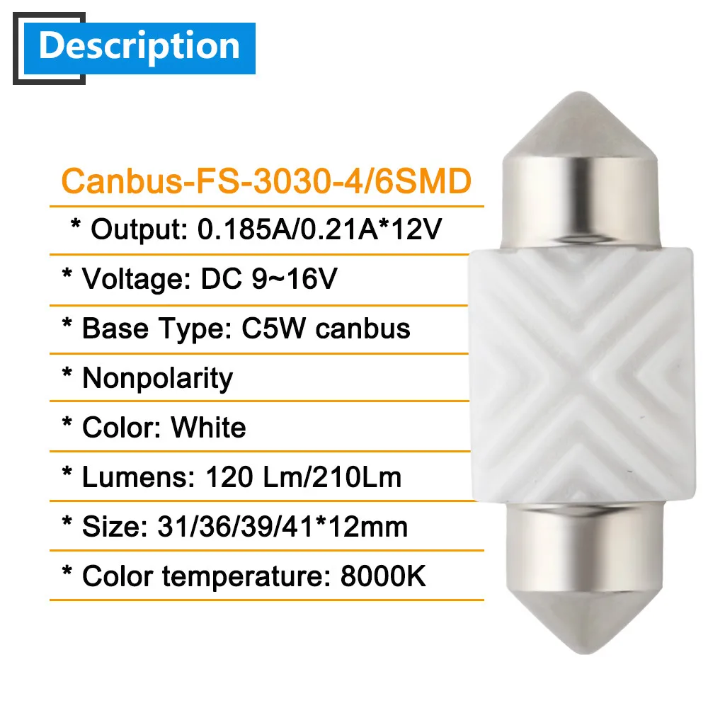 10X Canbus 31/36/39/41 мм 3030 6 SMD 4 светодиодный керамический гирлянда лампы Индикатор автомобиля парковка для чтения потолочный Лицензия купол светильник без ошибок