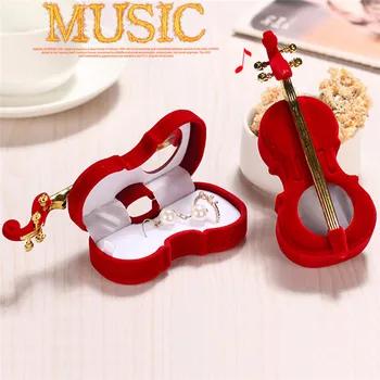 

Violin Shape Velvet Ring Box Earring Pendant Locket Necklace Jewelry Gift Case For Women Wedding Engagement Ring Box