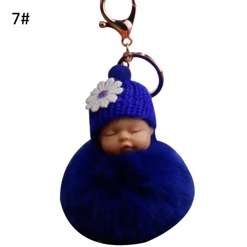 Милый Спящий ребенок пушистый помпон плюшевая кукла висячая подвеска брелок для ключей - Цвет: Королевский синий