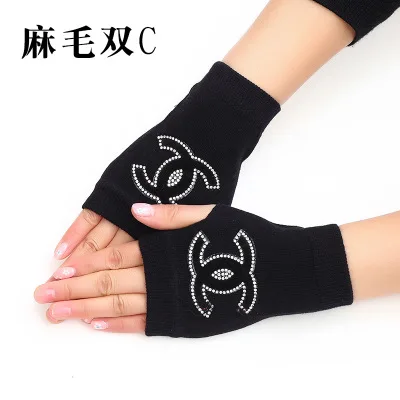 Sailor dance gloves Rivet wool gloves spring and autumn black half-finger gloves show gloves Double -B