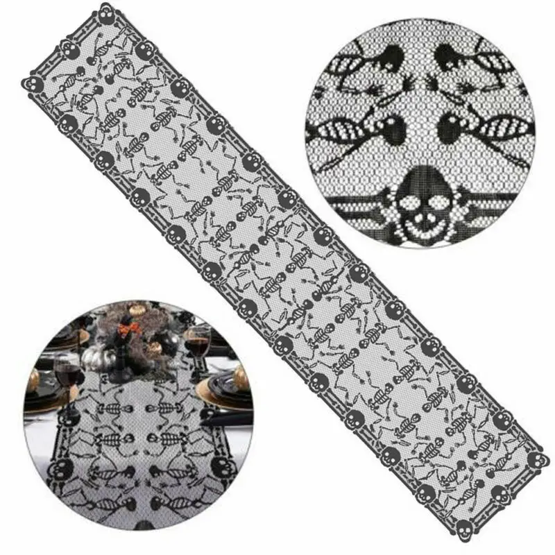 Новинка 2019 полосатые узоры для Хэллоуина черные кружевные скатерти с черепом