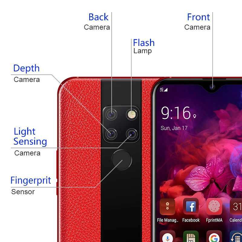Роскошный смартфон, 6,3 дюймов, экран капли воды, android, мобильный телефон, отпечаток пальца, лицо, ID, кожа, текстура, бесплатные наушники, подарок