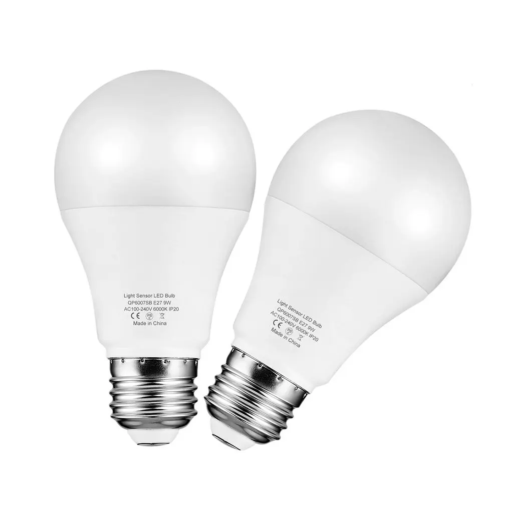

9W E27 Intelligent Light Sensor LED Bulb 6000K with Auto Switch Sensor Lamp Built-in Photosensor Detection for Indoor Outdoor
